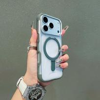 Magnetic Bracket Full-Cover iPhone 17 Pro Max Case - Drop-proof, Large Hole Design (Fits models up to iPhone 15 Pro Max). iPhone 15 Pro titano pilka spalva