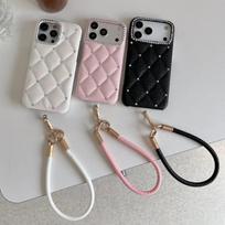 iPhone 17 Compatible Leather Quilted Hand Strap Case for Apple 14-16/Pro Max, Drop-Proof 16