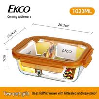 EKCO Corning 1020ml Square 2-Compartment Glass Lunch Box