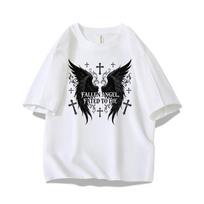 Gothic Fallen Angel Wings Cross Graphic TShirt Fallen Angel Fated To Die Grunge Rock Tee Y2K Emo Streetwear Top for Unisex L