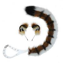 2Pcs/Set Furry Tiger Ear Tail Animal Ear Headband Plush Kawaii Tail Hand-Made Comic Con Party Beast Cosplay Dress Up Accessories ear and tail black