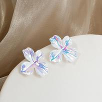 Korean Acrylic Resin UV Laser Four Petal Leaf Flower Stud Earring for Women Temperament Simple Cute Design Zircon Brincos Gift