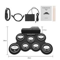 1 Box 7-Pads Portable Electronic Drum USB Folding Music Drums for Beginner Boys Girls juoda