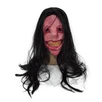 Scary Long Hair Red Face Devil Mask Exposed Teeth Horror Face Masks Funny Scary Demon Mask  Cosplay Halloween Mask