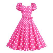 Hong Kong Style V-neck French Retro Polka Dot Dress Small