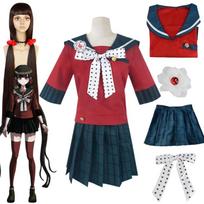 Anime Danganronpa Harukawa Maki Cosplay Perukas su Viršūnėmis Trumpas Sijonas Mokinių Apranga Kalėdų Karnavalo Vakarėlio Kostiumai L-(Costume+Wig)