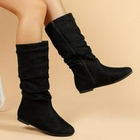 Women's Mid-tube Snow Boots Hollow Cotton Thread Hook Lace Frosted Lady Boots Large Size Women's Shoes 42 juoda