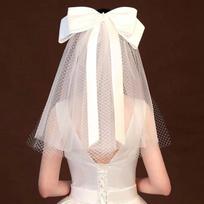 Wedding Bridal Veil Double Layers Short Length Sheer Veils with Cute Bowknot Hair Accessories for Bride Cut Edge Drop Ship