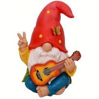 Fantastical Hippie Guitar Dwarf Statue - Colorful Resin Courtyard Dwarf Suitable for Outdoor and Home Decoration