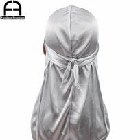 Unisex Moterys Vyrai Silk Durag Turban Kepurės Perukai Dviračių galvos apdangalai Galvos apdangalai Plaukų aksesuarai Ilgos uodegos juostelės Bandanos Šilkinės duragės pilka spalva