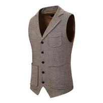 Herringbone Tweed liemenė vienaeilis atvartas liemenė vyriškas kostiumas švarkas Drabužiai plius dydis M chaki