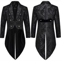Devil Fashion Men's Gothic Steampunk Jacket Black Damask Wedding Halloween Tailcoat Jacket XXXL juoda