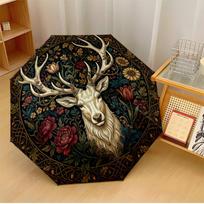 Stag Among Flowers Theme Automatic Umbrella Compact 8-Rib Design Sturdy Construction Durable Umbrella Stylish Accessory