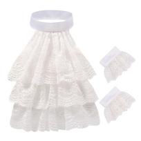 Halloween Costume False Cuffs and Tiered Ruffled Lace Colonial Jabot Collar Set Victorian Colonial Neckwear for Parties 1