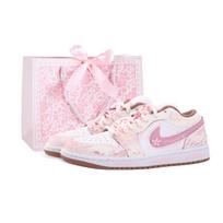 Jordan Air Jordan 1 Drippy Sakura Kinomoto Low top Vintage Basketball Shoes Unisex Pink White DC0774-202(Team889-) 35.5