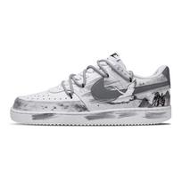 Nike Court Vision 1 Viewing Cranes By The Mountain Non slip Lightweight Low top Skateboard Shoes Unisex White Gray DH2987-101(Team960-) 35.5