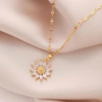 1PCS Flower Pendant Necklace For Women Gold Color Chain Shiny Zircon Necklace Simple Chic Fashion Jewelry Girl Gift