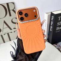 Feina Sun & Floral Pattern Leather Magnetic Case for Apple 17 Pro Max Pro oranžinė