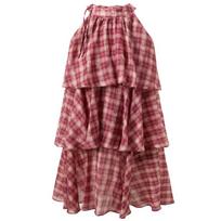 SanCai Lyocell Bowknot Plaid Halter A-line Mini Dress L