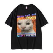Vintage Skibidi Disorder Funny Cute Cat Meme Tee Shirt Gift Unisex Women Fashion Casual  Short Sleeve Tshirt Streetwear S