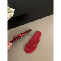 Fashion ins flat bottom solid color flip-flops women wear leopard print cool slippers in summer, seaside flip-flops foreign trade 35 raudona