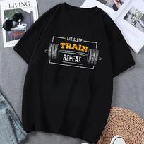Gym Barbell Graphic T Shirt Bold Lettering Print Streetwear Style Fitness Themed Top Casual Short Sleeve Shirt for Unisex WOMEN S