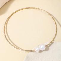 Meier Party-style metal glitter choker with faux pearl open cuff necklace jewelry auksas