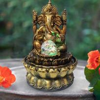 Elephant Buddha Statue Resin Tabletop Fountain 110V Adapter 21x30cm Dark and Golden Colour Table