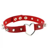 Harajuku Soft Girl Rivet Pu Leather Collar Peach Heart Heart Heart Heart Shaped Collar Women'S Neck With Clavicle Necklace