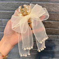 Large Bow Pearl Hair Grab Clip Super Fairy Gauze Ribbon Shark Pin For Women Back Of Head Hair Accessories balta