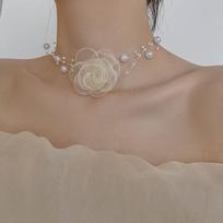 Vintage Pearls Rose Flower Choker Neck Accessories Adjustable Rose Choker Jewelry Collarbone Chain for Wedding Party balta
