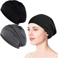 2 Pack Satin Sleep Cap, Silk-Lined Bonnet for Curly Hair, Chemo Cap, Breathable Night Cap for Men/Women (Black/Grey)