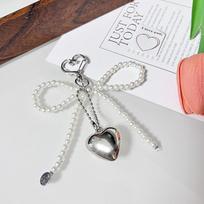 Sweet Bowknot Širdies raktų pakabukas Puikus karoliukais kabantys papuošalai Raktų pakabukas Charm Telefonas Telefono Raktų Pakabukas Telefono Pakabukas balta
