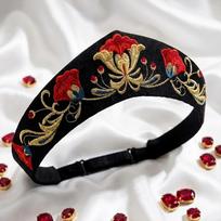 Floral Embroidery Hairpin Headband Elastic Hair Band New Velvet Headband  Girls Style A