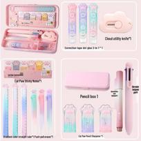 Cute Cat Paw Gradient Stationery Set - Pencil Case & School Supplies for June 1st Gift