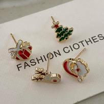 4pcs Christmas Tree Santa Claus Elk Gift Box Star Crystal Earrings Stud For Women Dangle Xmas Fashion Jewelry Party Gift