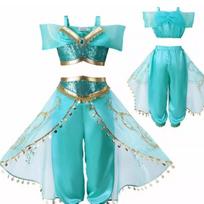 Princess Jasmine Costume: Aladdin's Magic Lamp Inspired, One-Shoulder, Cut-Out, Two-Piece Cosplay Set for Children 130 cm smaragdas