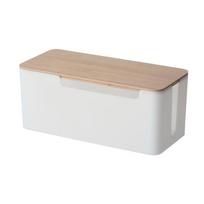 Bamboo Lid Power Strip Cable Organizer Box mažos baltos spalvos