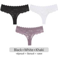 FINETOO 3Pcs/set Lace Thongs Women S-XL Sexy G-string Trendy Floral Low Waist T-Back Panties Ladies Bikini Underwear Lingerie S