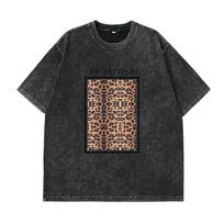 Cotton Washed T Shirt Women Fashion Leopard Prints Loose O Neck Oversized Short Sleeve Y2k M juoda