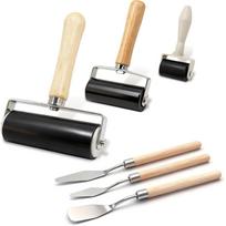 6 Piece Rubber Brayer Set with Multi-Size Rollers and Matching Scrapers for Printmaking and Artistic Craftwork China Mainland