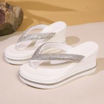 Design Fashion Casual Wedge Heel Flip Flops for Women Summer New Elegant Comfortable Thick Soled Beach Slippers 36
