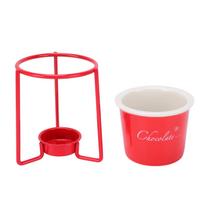 Chocolate Fondue Mug Set Multifunctional Ceramic Chocolate Melting Mug with Forks Cup Stand for Sweet raudona