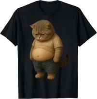 Funny Chubby Cat Meme T-Shirt Cute Sad Cat Gift Unisex Graphic T-Shirt S