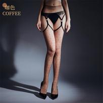 Sexy Women  2 In 1 Pantyhose Dot Thin Bandage Oil Glossy Shiny Tights Sheer See Through Open Crotch Garters Stockings One Size