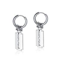 Fashion Stainless Steel Blade Earrings Vintage Razor Hollow Drop Earrings Women Men Punk Zircon Hip Hop Street Dangle Earrings