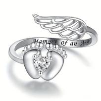 CAOSHI Angel Wing and Baby Feet Ringer Ring for Mom Copper Color Heart Zirconia Love Zircon for Women Delicate Mother's Gift 6