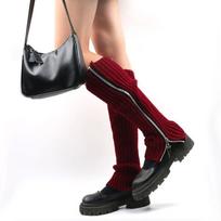 Knitting Personality Baggy Knee Sleeve Women Leg Warmers Zipper Foot Sock Korean Style Hosiery raudona