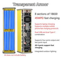 PD65W 45W Super Fast Charging DIY Power Bank Case Weld-Free 8-Cell 18650 Battery Storage Box Daul USB Type C Output