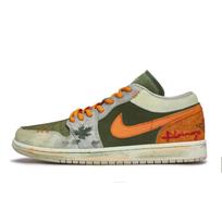 Jordan Air Jordan 1 811 Manufacturing, Fallen Leaves Drift Low top Vintage Basketball Shoes Unisex Gray green Orange HV4089-201(Team80-) 44